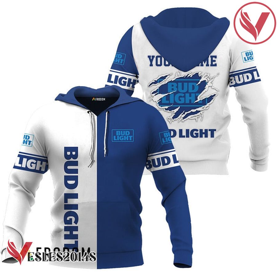 Personalized White and Blue Bud Light Claw Hoodie & Zip Hoodie - Vesles2014S