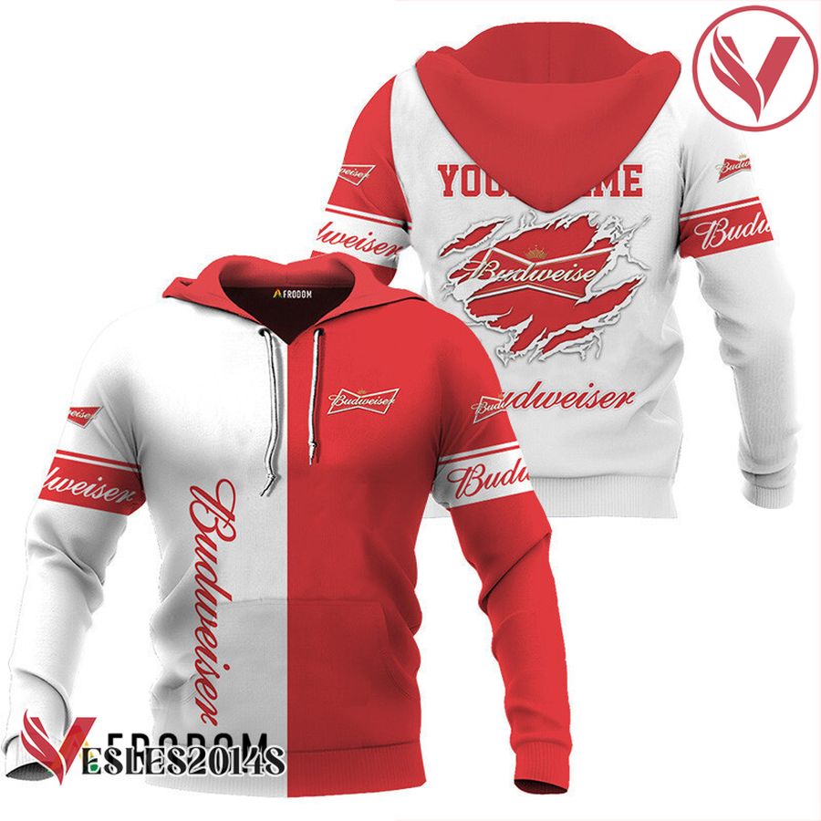 Personalized White and Red Budweiser Claw Hoodie & Zip Hoodie - Vesles2014S