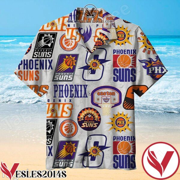 Phoenix Suns Logo Collection White Grey Hawaiian Shirt, Unique Gifts For Friends - Vesles2014S 1