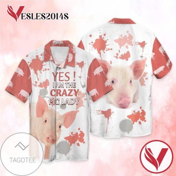 Pig Lady Yes I'm The Crazy Pig Lady For Men And Women Graphic Print Short Sleeve Hawaiian Casual Shirt Vesles2014S 1