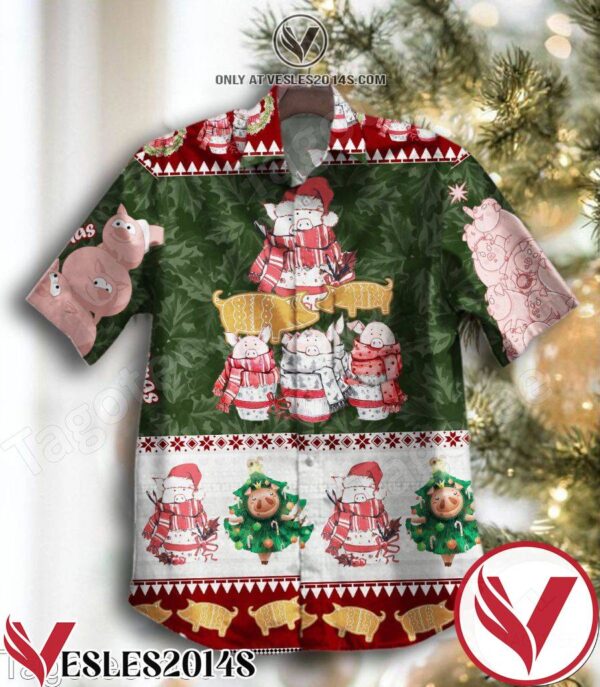 Pig Noel Leaf Print Hawaiian Shirt, Unique Gifts For Friends - Vesles2014S 1
