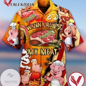 Pig Wanna Rub My Meat Print Short Sleeve Hawaiian Casual Shirt Vesles2014S 1