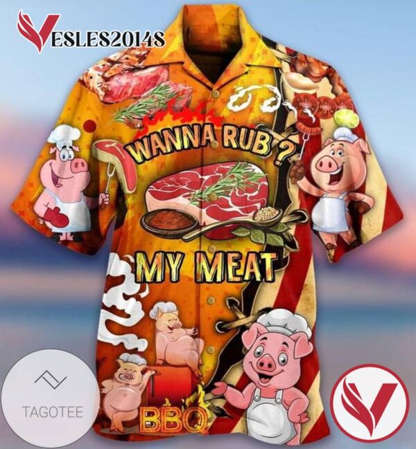 Pig Wanna Rub My Meat Print Short Sleeve Hawaiian Casual Shirt Vesles2014S 1