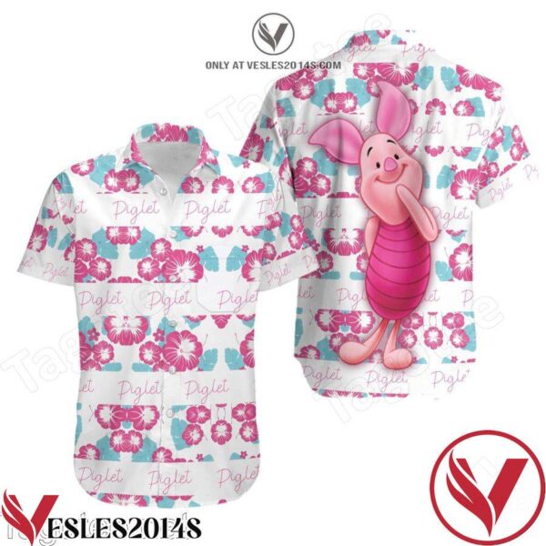 Piglet Pink White Floral Stripes Disney Hawaiian Shirt, Unique Gifts For Friends - Vesles2014S 1