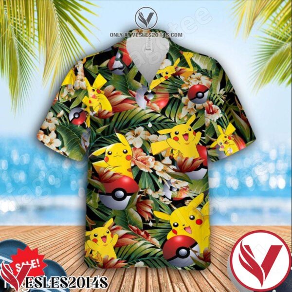 Pikachu Pokemon Pokeball Tropical Forest Hawaiian Shirt And Short, Unique Gifts For Friends - Vesles2014S 1