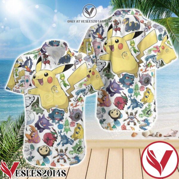 Pikachu Pokemon World White Hawaiian Shirt And Short, Unique Gifts For Friends - Vesles2014S 1