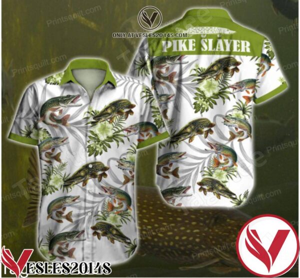 Pike Slayer Green Tropical Floral White Hawaiian Shirt, Unique Gifts For Friends - Vesles2014S 1