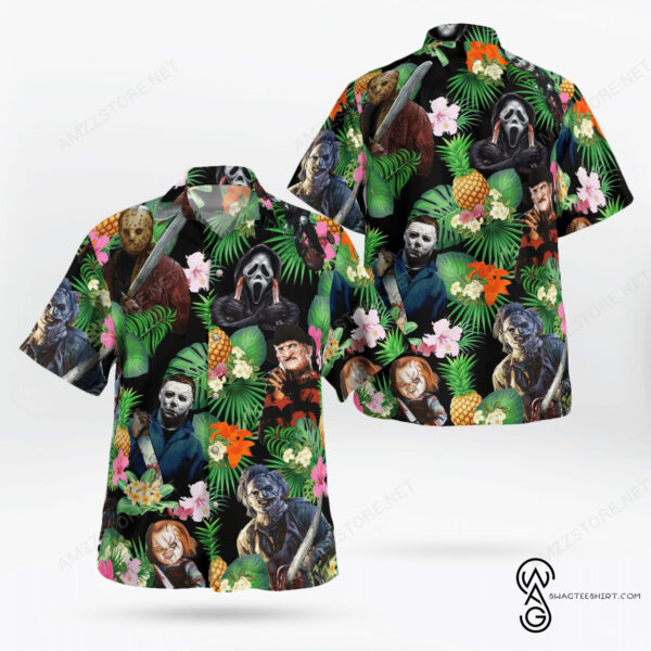 Pinepapple Tropical Floral Horror Characters Halloween Casual Beach Full Printing Hawaiian Shirt Vesles2014S