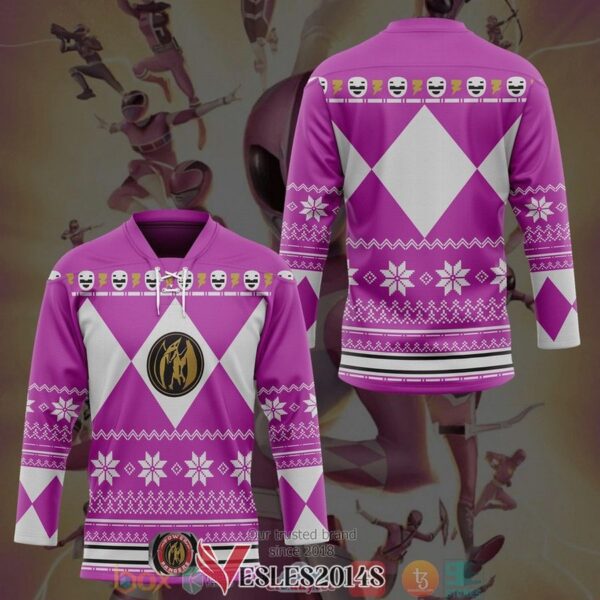 Pink Mighty Morphin Power Ranger Ugly Hockey Jersey Shirt, Trending Gifts For Fans - Vesles2014s 2