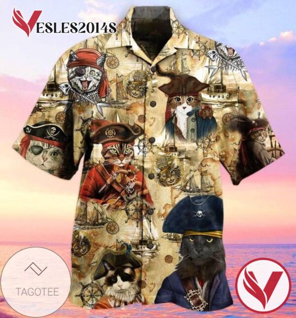Pirate Cats Print Short Sleeve Hawaiian Casual Shirt Vesles2014S 1