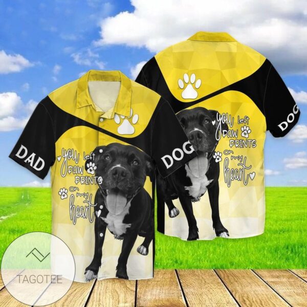 Pit Bull Dog You Left Paw Prints On My Heart For Men And Women Graphic Print Short Sleeve Hawaiian Casual Shirt Vesles2014S 1