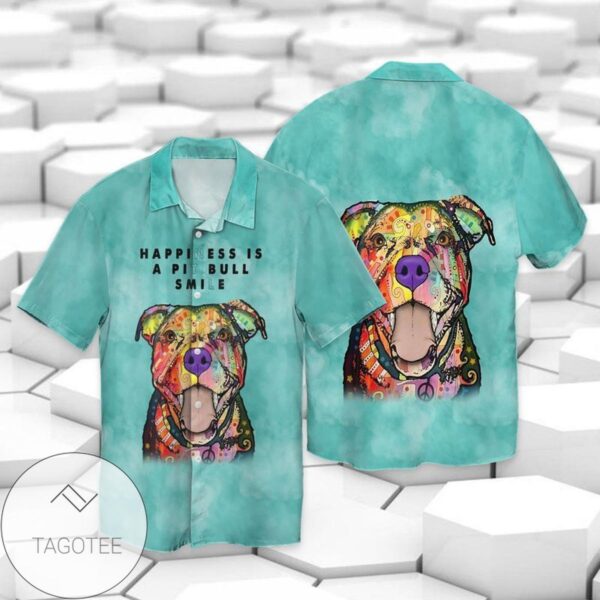 Pitbull Happiness Ness Is a Pitbull Smile For men And Women Graphic Print Short Sleeve Hawaiian Casual Shirt Vesles2014S 1