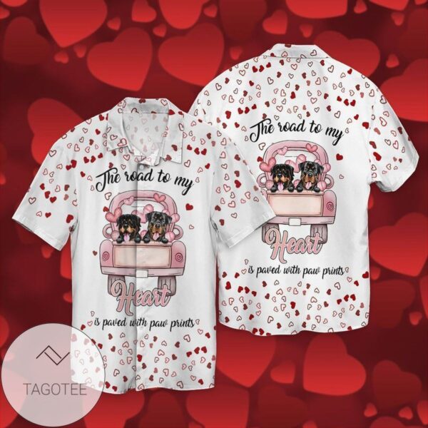 Pitbull Love The Road To My Heart Is Paved With Paw Prints For men And Women Graphic Print Short Sleeve Hawaiian Casual Shirt Vesles2014S