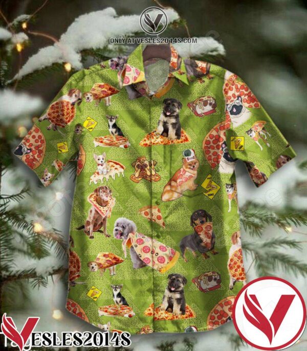 Pizza And Dogs Green Hawaiian Shirt, Unique Gifts For Friends - Vesles2014S 1