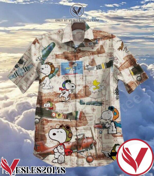 Plane And Snoopy Printed Vintage Hawaiian Shirt, Unique Gifts For Friends - Vesles2014S 1