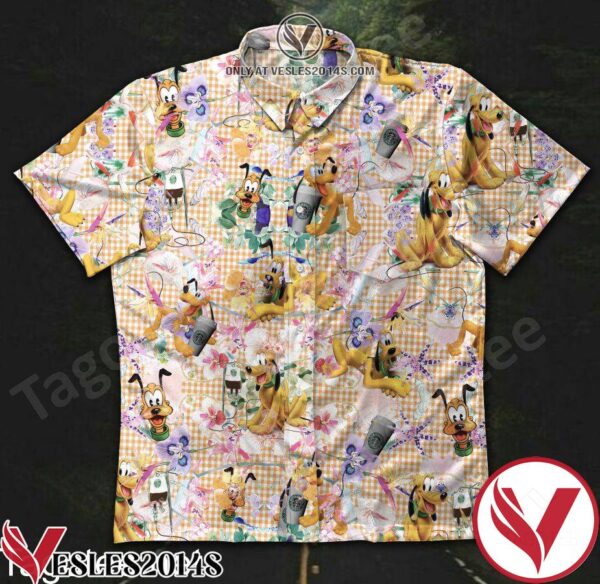 Pluto Cartoon Starbucks Flower Orange Check Hawaiian Shirt, Unique Gifts For Friends - Vesles2014S 1