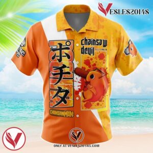 Pochita Chainsaw Man Hawaiian Button Up Shirt, Perfect Gifts For Anime Lovers - Vesles2014S