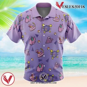 Poison Type Pattern Pokemon Hawaiian Button Up Shirt, Perfect Gifts For Anime Lovers - Vesles2014S