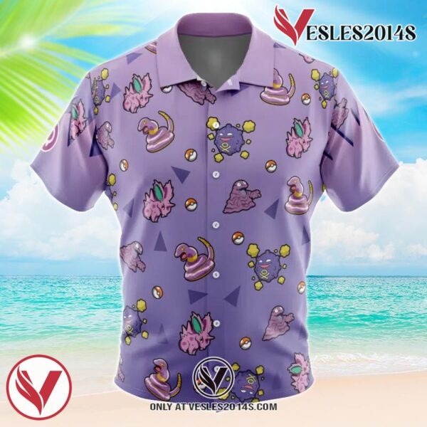 Poison Type Pattern Pokemon Hawaiian Button Up Shirt, Perfect Gifts For Anime Lovers - Vesles2014S