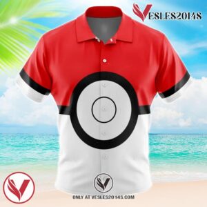 Pokeball Pokemon Hawaiian Button Up Shirt, Perfect Gifts For Anime Lovers - Vesles2014S