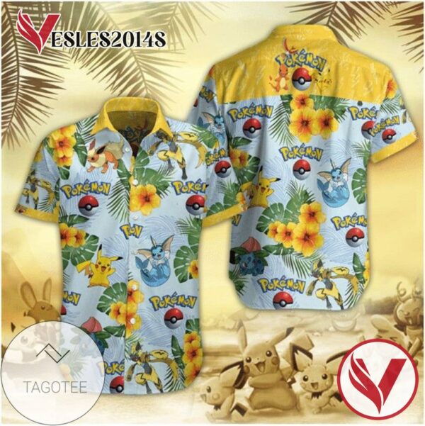 Pokemon Eevee Evolution Floral For Men And Women Graphic Print Short Sleeve Hawaiian Casual Shirt Vesles2014S 1