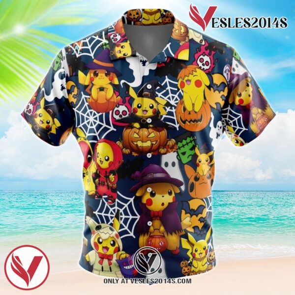 Pokemon Halloween Hawaiian Button Up Shirt, Perfect Gifts For Anime Lovers - Vesles2014S