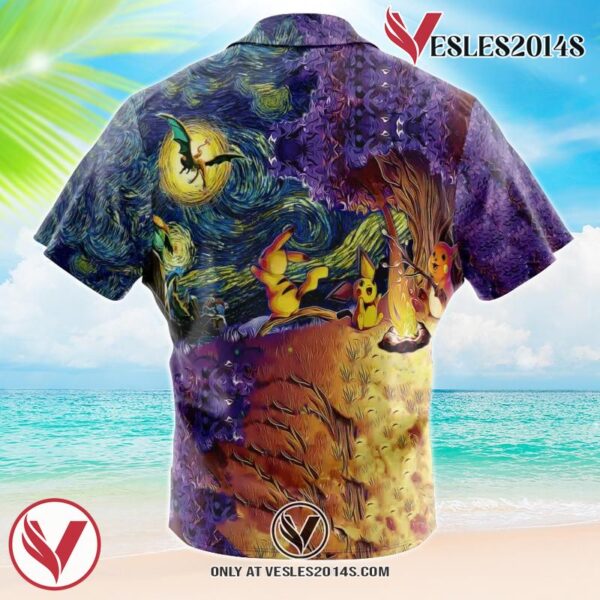 Pokemon Starry Night Campfire Hawaiian Button Up Shirt, Perfect Gifts For Anime Lovers - Vesles2014S 1
