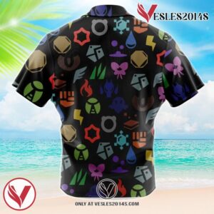 Pokemon Symbols Hawaiian Button Up Shirt, Perfect Gifts For Anime Lovers - Vesles2014S 1
