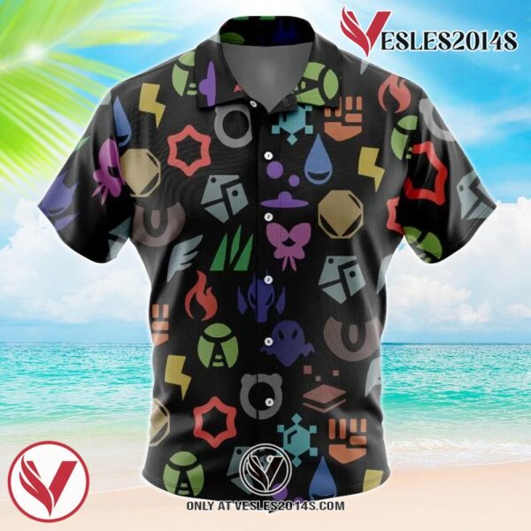 Pokemon Symbols Hawaiian Button Up Shirt, Perfect Gifts For Anime Lovers - Vesles2014S