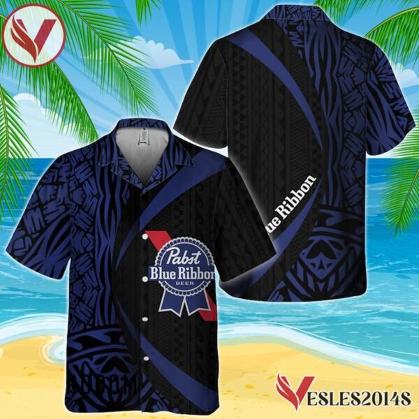 Polynesian Samoan Pabst Blue Ribbon Hawaiian Shirt, Best Summer Gifts For Fans - Vesles2014S