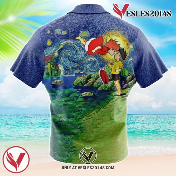Ponyo Starry Night Hawaiian Button Up Shirt, Perfect Gifts For Anime Lovers - Vesles2014S 1