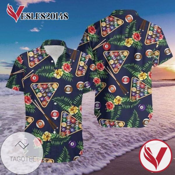 Pool Billiard Tropical Hawaiian Graphic Print Short Sleeve Hawaiian Casual Shirt Vesles2014S