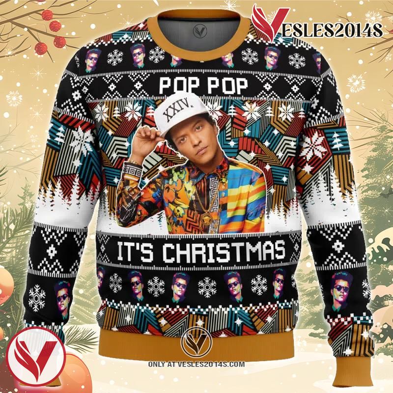 Pop Pop It’s Christmas Bruno Mars Ugly Christmas Sweater, Unique Christmas Gift For Fans - Vesles2014S