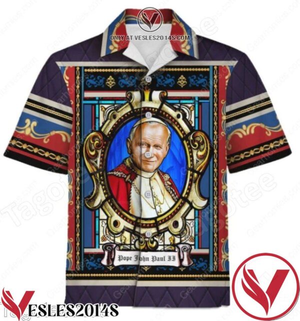 Pope John Paul Ii Stained Glass Hawaiian Shirt, Unique Gifts For Friends - Vesles2014S 1
