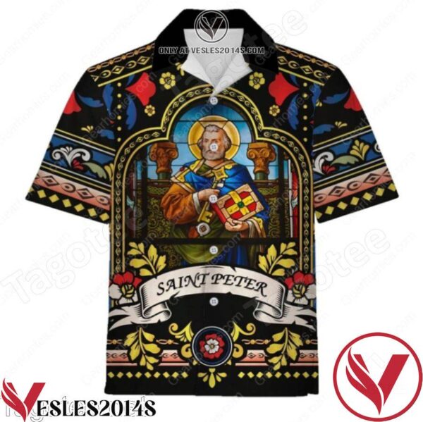 Pope St Peter Stained Glass Hawaiian Shirt, Unique Gifts For Friends - Vesles2014S 1