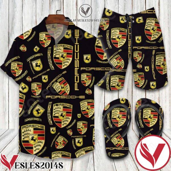 Porches Logo Combo Hawaiian Shirt, Beach Shorts And Flip Flop, Unique Gifts For Friends - Vesles2014S 1