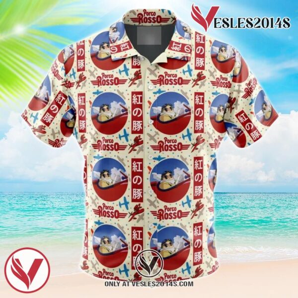 Porco Rosso Studio Ghibli Hawaiian Button Up Shirt, Perfect Gifts For Anime Lovers - Vesles2014S