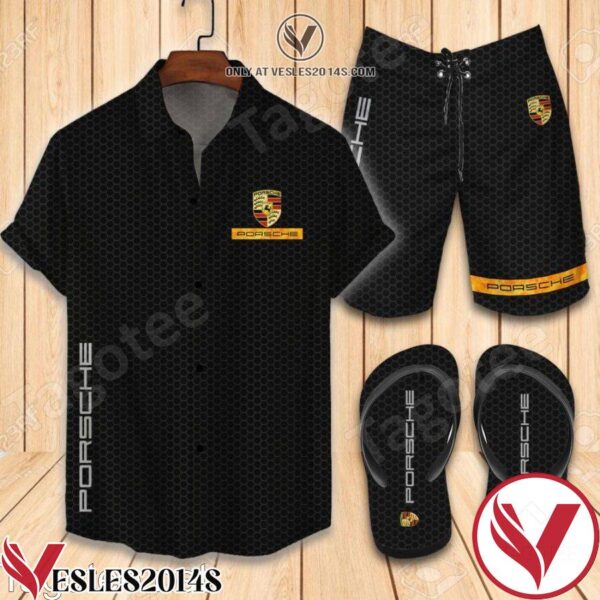 Porsche Black Combo Hawaiian Shirt, Beach Shorts And Flip Flop, Unique Gifts For Friends - Vesles2014S 1