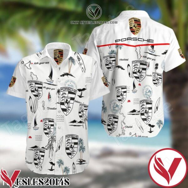 Porsche Motorsports F1 Racing White Hawaiian Shirt And Short, Unique Gifts For Friends - Vesles2014S 1
