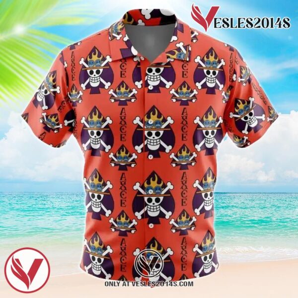 Portgas D. Ace Jolly Roger One Piece Hawaiian Button Up Shirt, Perfect Gifts For Anime Lovers - Vesles2014S