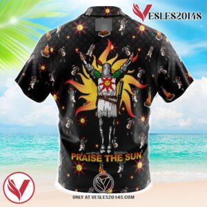 Praise The Sun Pattern Dark Souls Hawaiian Button Up Shirt, Perfect Gifts For Anime Lovers - Vesles2014S