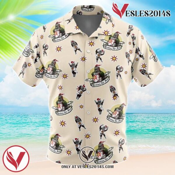 Praise the Sun Pattern Dark Souls Hawaiian Button Up Shirt, Perfect Gifts For Anime Lovers - Vesles2014S eUL