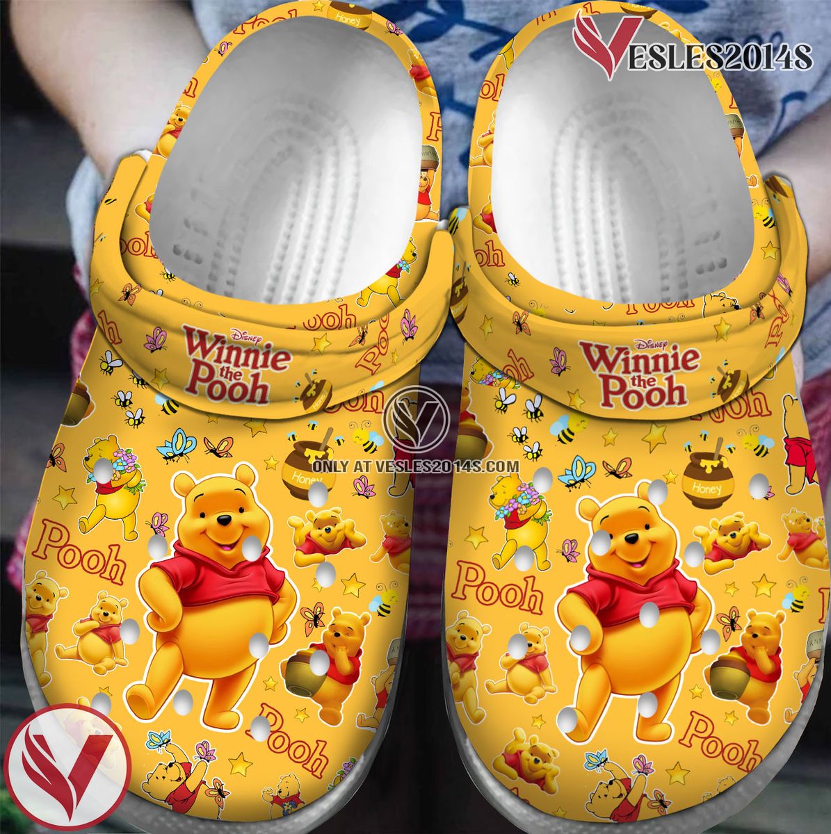 Premium Winnie the Pooh Cartoon Crocs Crocband Clogs Shoes For Men Women and Kids Style 1, Unique Gift From Vesles2014S