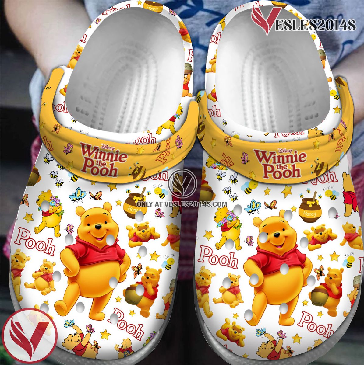 Premium Winnie the Pooh Cartoon Crocs Crocband Clogs Shoes For Men Women and Kids Style 2, Unique Gift From Vesles2014S