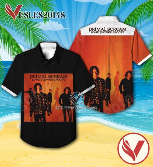 Primal Scream Sonic Flower Groove Album Cover Hawaiian Shirt, Unique Gifts For Music Lovers - Vesles2014S
