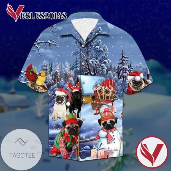 Pug Dog Merry Christmas Print Short Sleeve Hawaiian Casual Shirt Vesles2014S 1
