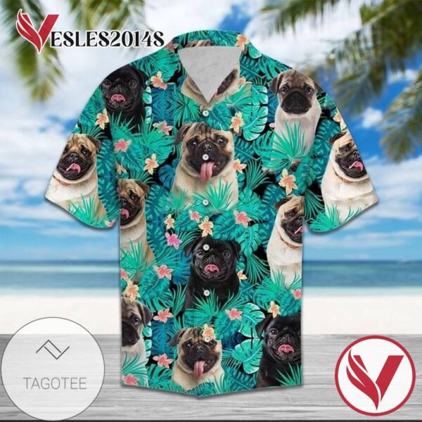 Pug Dogs Hawaiian Graphic Print Short Sleeve Hawaiian Casual Shirt Vesles2014S 1