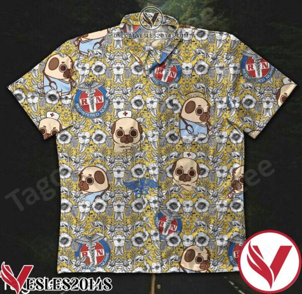 Pug Registered Nurse White Flower Yellow Hawaiian Shirt, Unique Gifts For Friends - Vesles2014S 1
