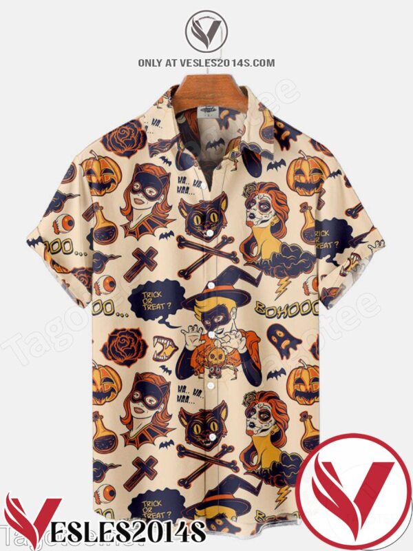Pumpkin Cat Tattoo Trick Or Treat Halloween Hawaiian Shirt, Unique Gifts For Friends - Vesles2014S 1