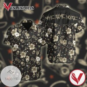 Punk Rock Make Some Noise Graphic Print Short Sleeve Hawaiian Casual Shirt Vesles2014S